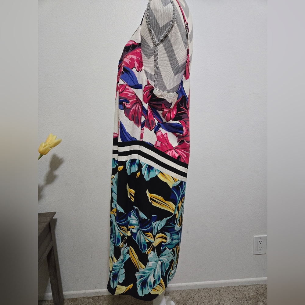 ASOS Slip Dress Tropical Floral Print With Chevron Multicolor Size 14 - Picture 4 of 8